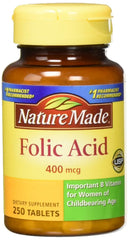 Nature Made Folic Acid 400 mcg tablets bottle closeup for daily supplementation