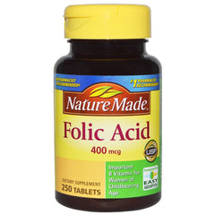 Nature Made Folic Acid bottle with tablets supports nervous system function
