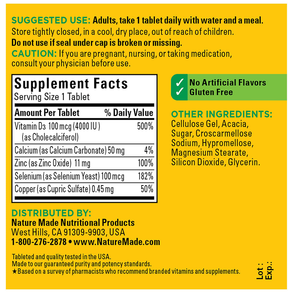Nature Made gluten-free immune complex package highlighting purity.