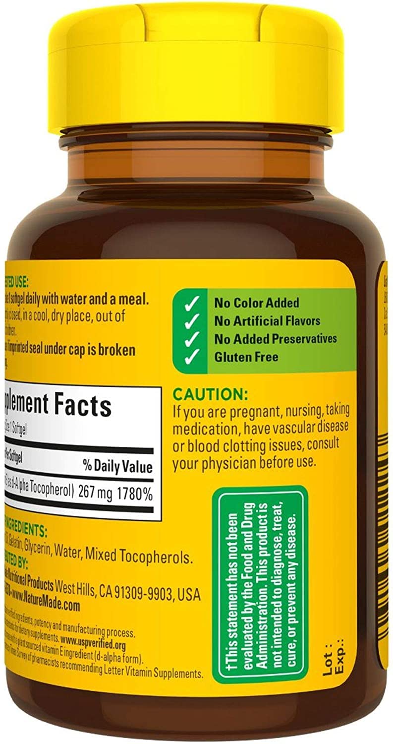 Nature Made gluten-free label on Vitamin E bottle