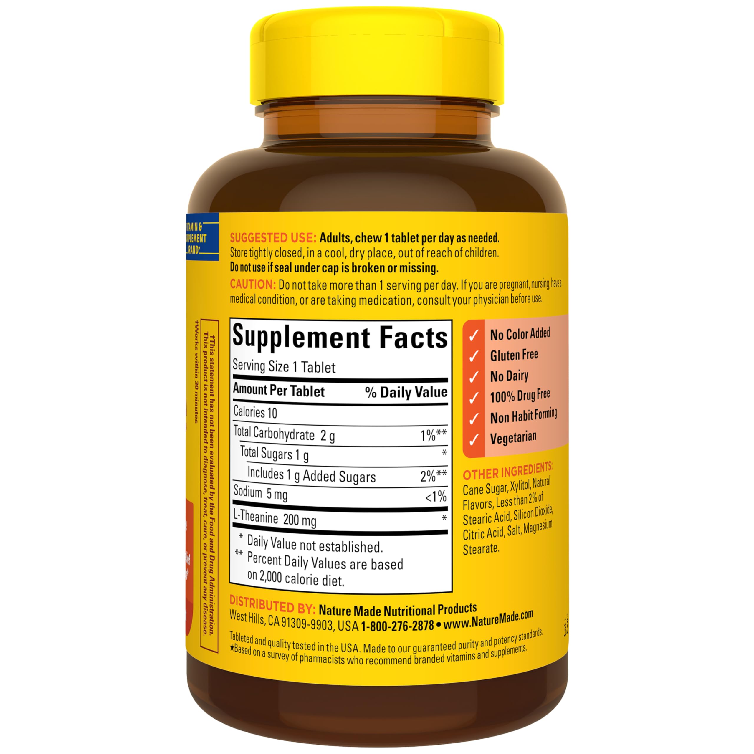 Uso diario para adultos con Nature Made L-Theanine 200mg.