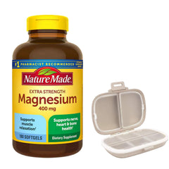 Nature Made Magnesium 400 mg softgel bottle for daily heart, bone, and muscle support