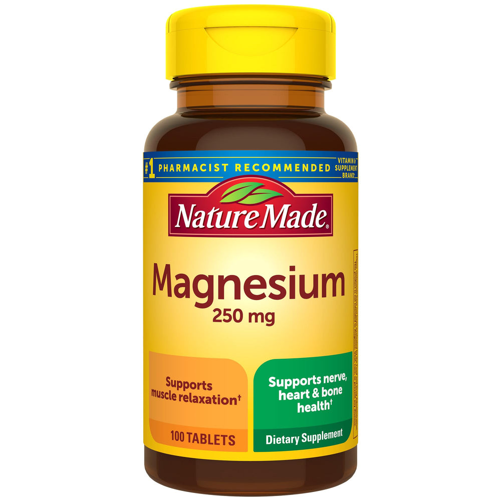 Nature Made Magnesium Oxide 250 mg bottle for daily muscle and nerve support.