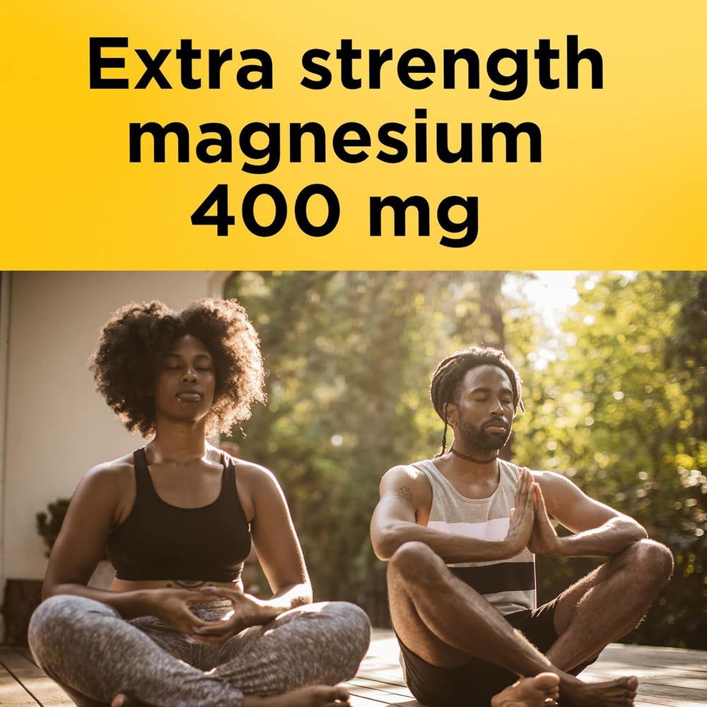 Nature Made magnesium oxide 400 mg label emphasizes easy one-per-day intake.