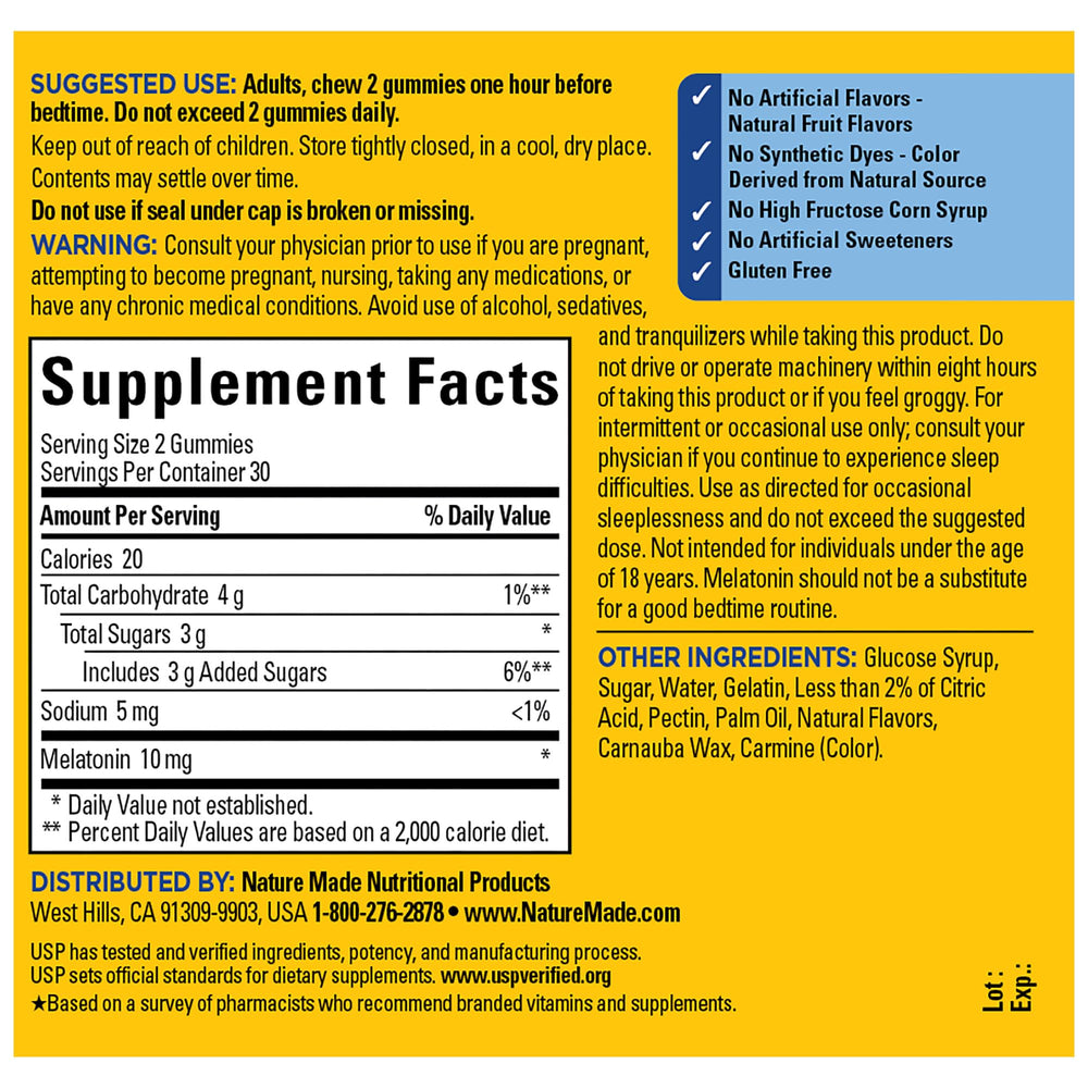 Nature Made Melatonin Gummies 10 mg nightstand scene signals easy bedtime use