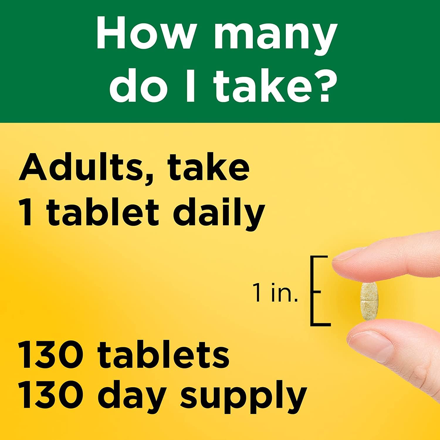 Nature Made Multi Complete bottle nutrition facts panel shows nutrients.