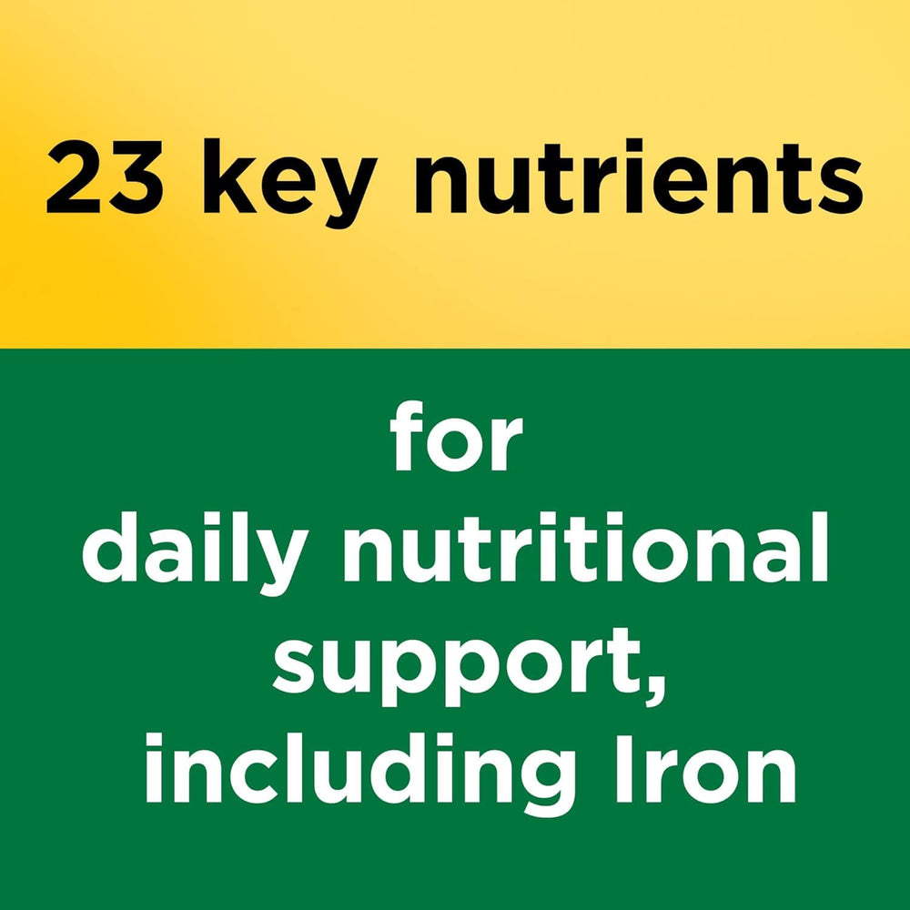 Nature Made Multi Complete tablets close-up highlighting tablet shape and iron.