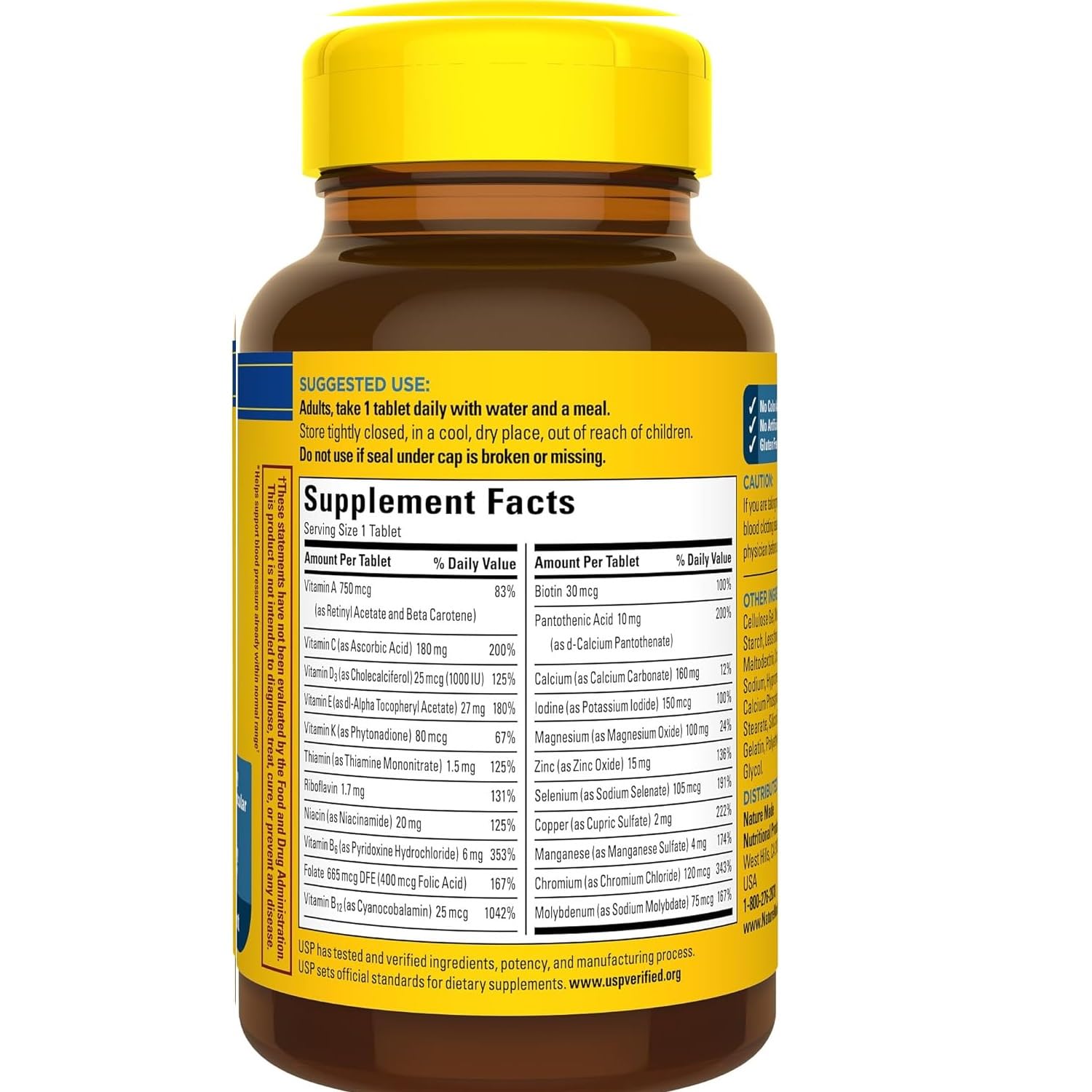 Nature Made Multi for Him 50+ bottle label close-up highlighting the 90-tablet size.
