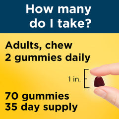 Nature Made Multi for Him Gummies visuals of mixed berry and cherry flavors.
