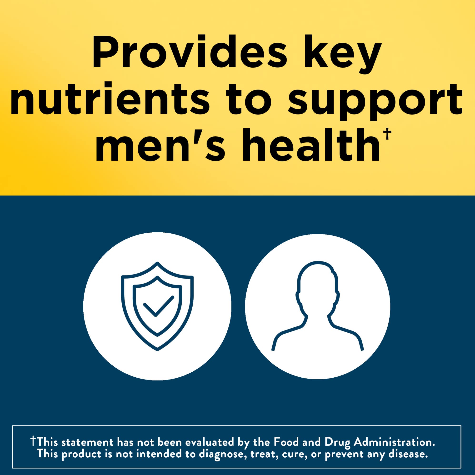 Nature Made Multi for Him gummies jar display emphasizes gluten-free, no artificial additives