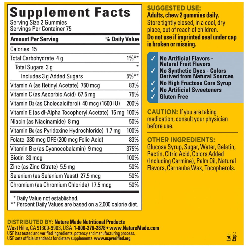Nature Made Multi for Him gummies serving suggestion marks daily energy metabolism support