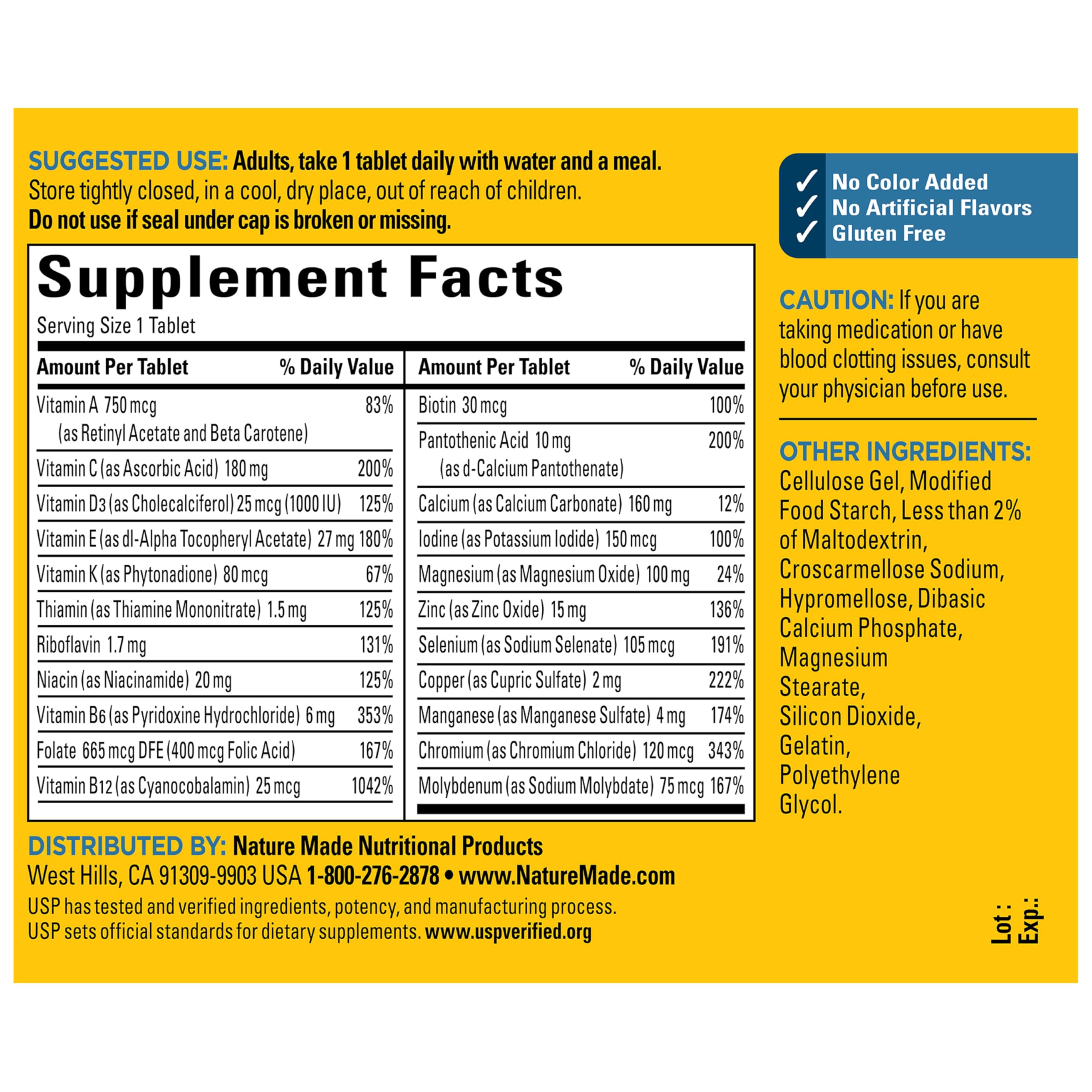 Nature Made Multivitamin For Him 50+ USP Verified seal.