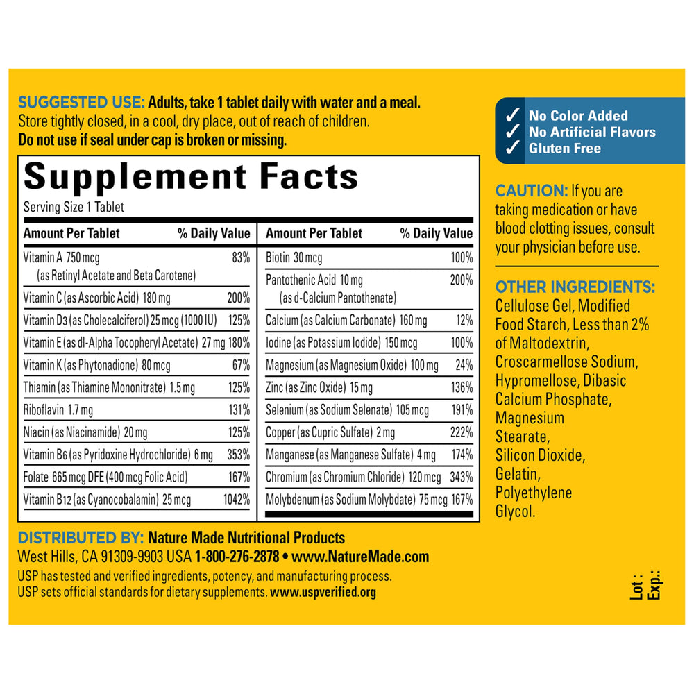 Nature Made Multivitamin For Him 50+ USP Verified seal.