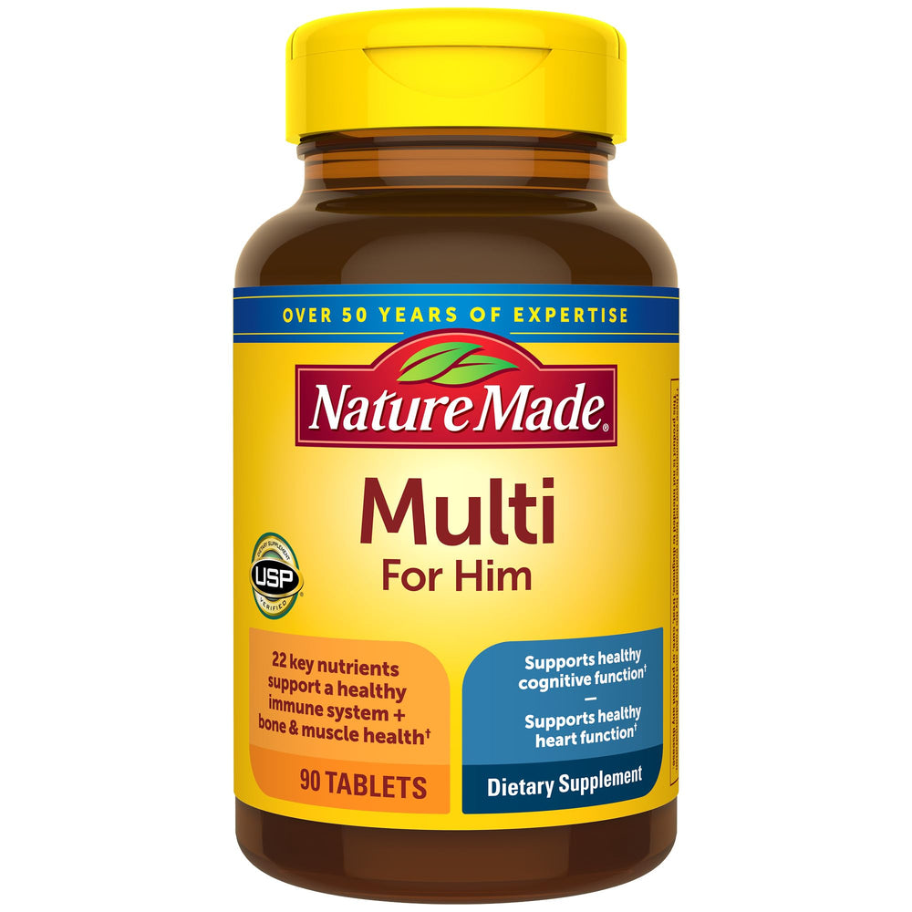 Nature Made Multivitamin for Him bottle label showing daily nutritional support