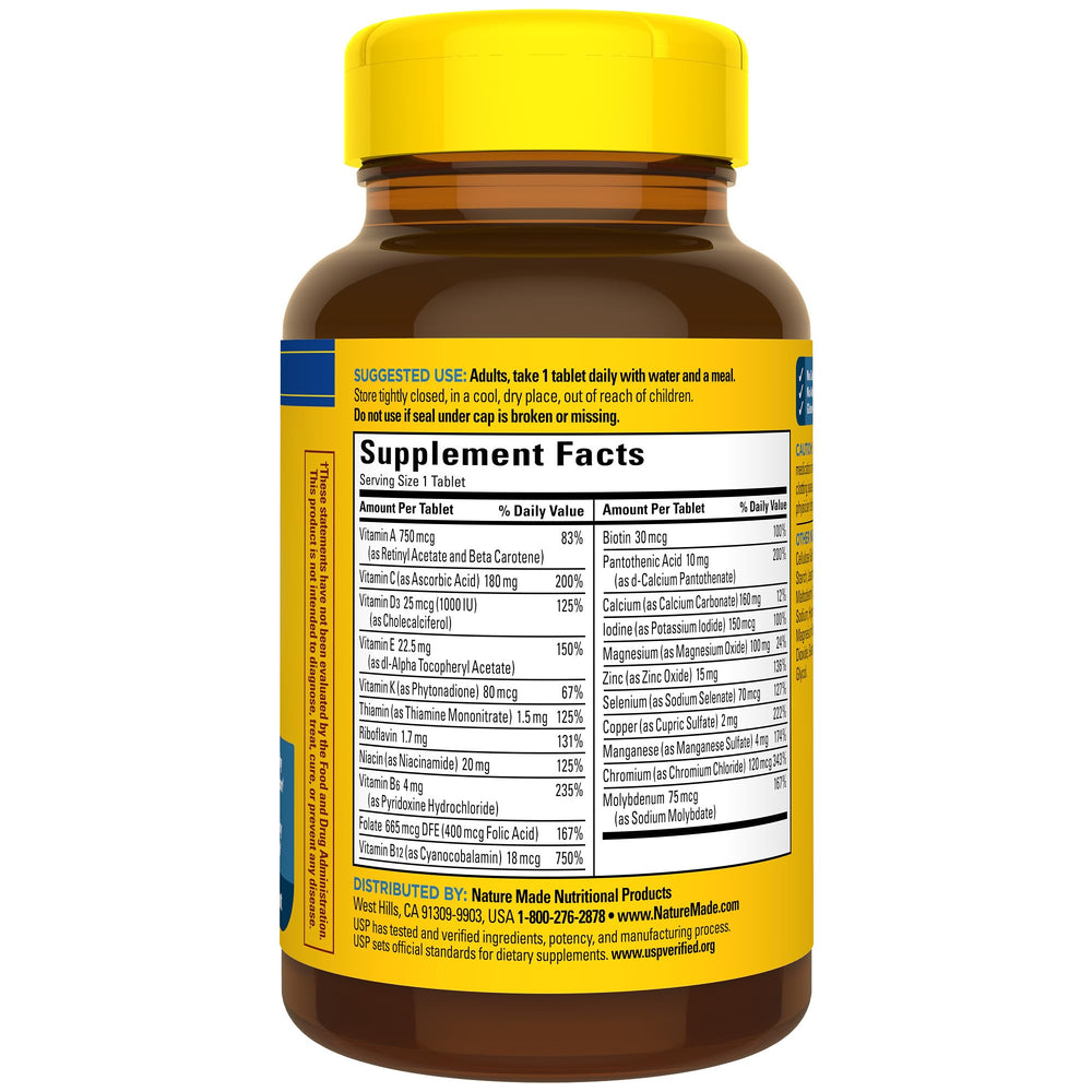 Nature Made Multivitamin for Him ingredient list showing 22 nutrients