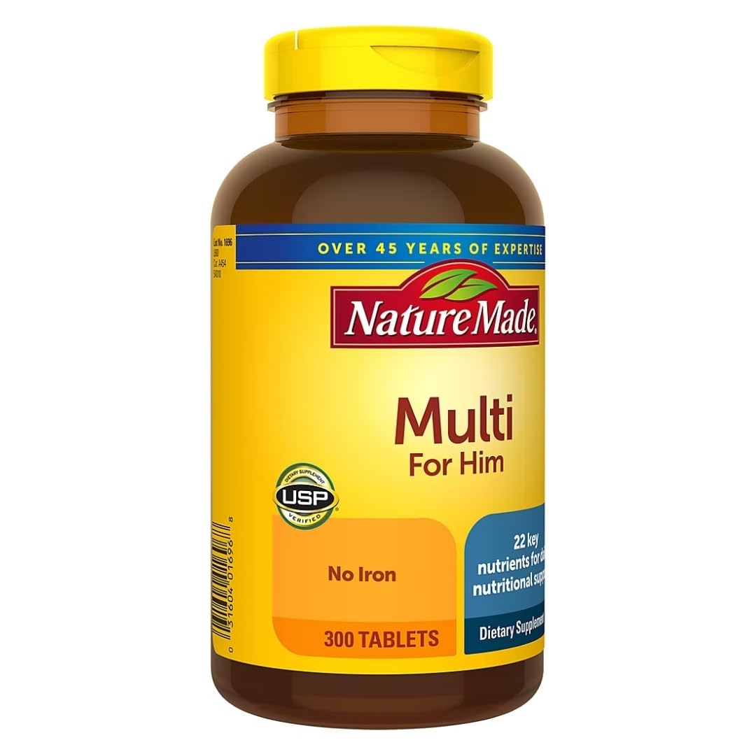 Nature Made Multivitamin For Him bottle with water promotes easy taking