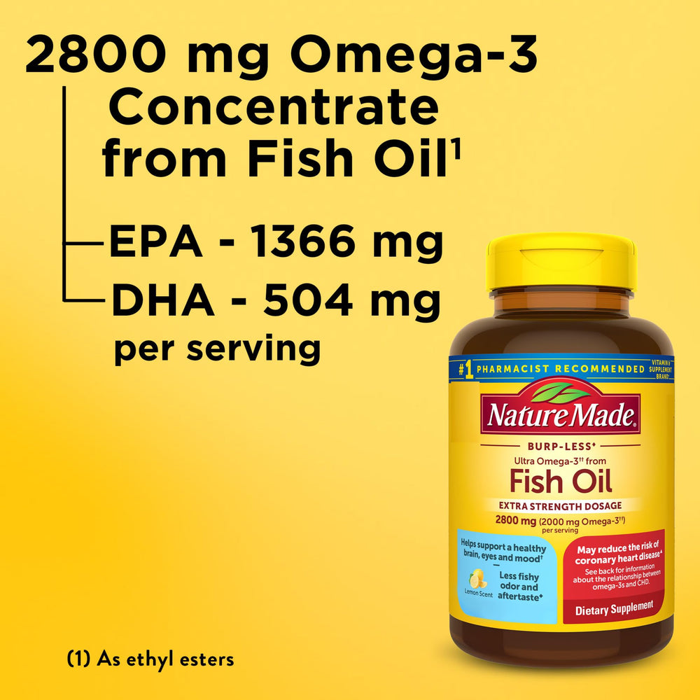 Nature Made Omega-3 softgels with water for easy daily absorption.