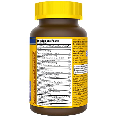 Nature Made Postnatal Multivitamin + DHA iron and calcium icons for energy and bone support