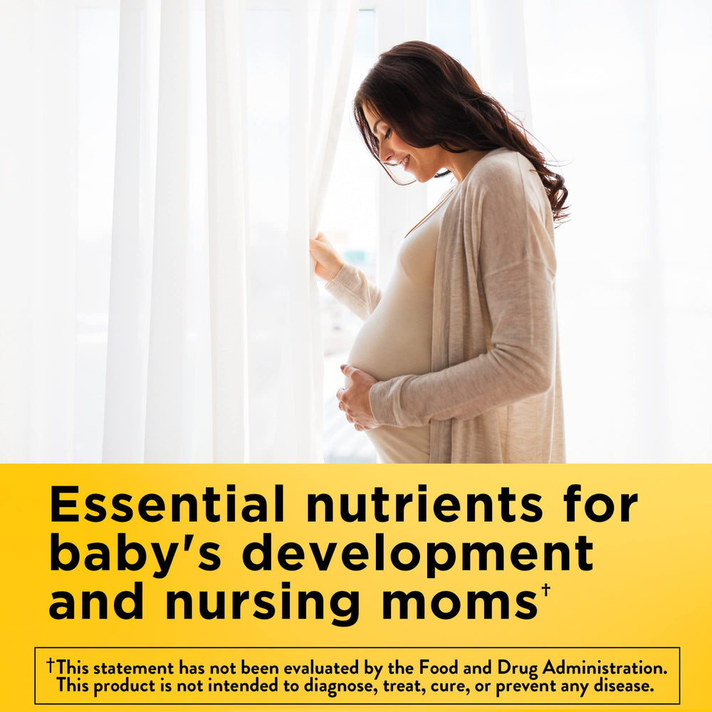 Nature Made Postnatal Multivitamin + DHA packaging front emphasizing omega-3 support