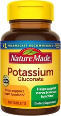 Nature Made Potassium Gluconate 550mg bottle front for daily electrolyte support.