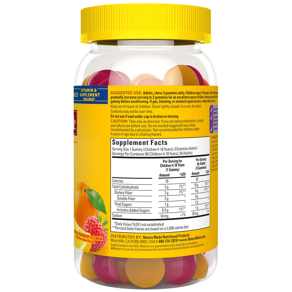 Made in USA badge with Nature Made Prebiotic Fiber Gummies packaging