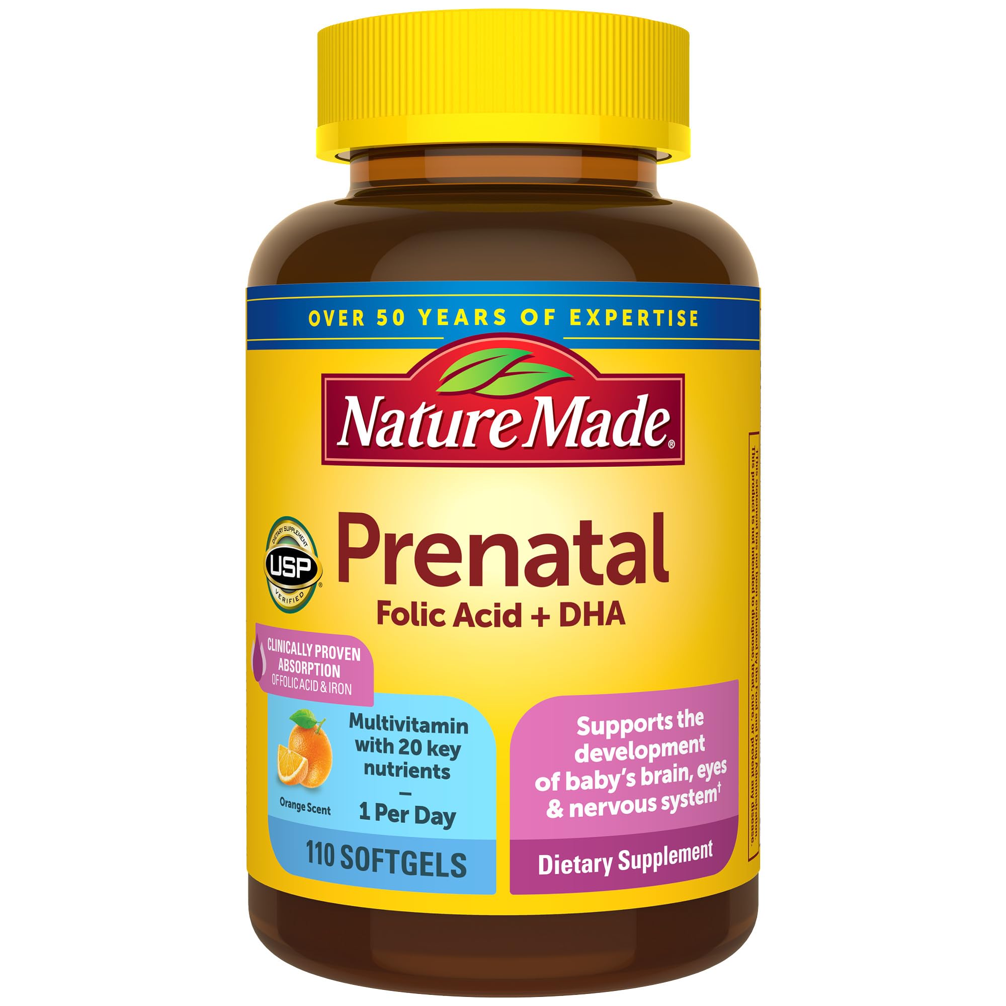 Nature Made Prenatal bottle front view for daily pregnancy nutrition.