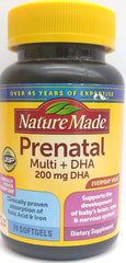 Nature Made Prenatal Multi DHA label highlights USP verification and gluten-free formula.