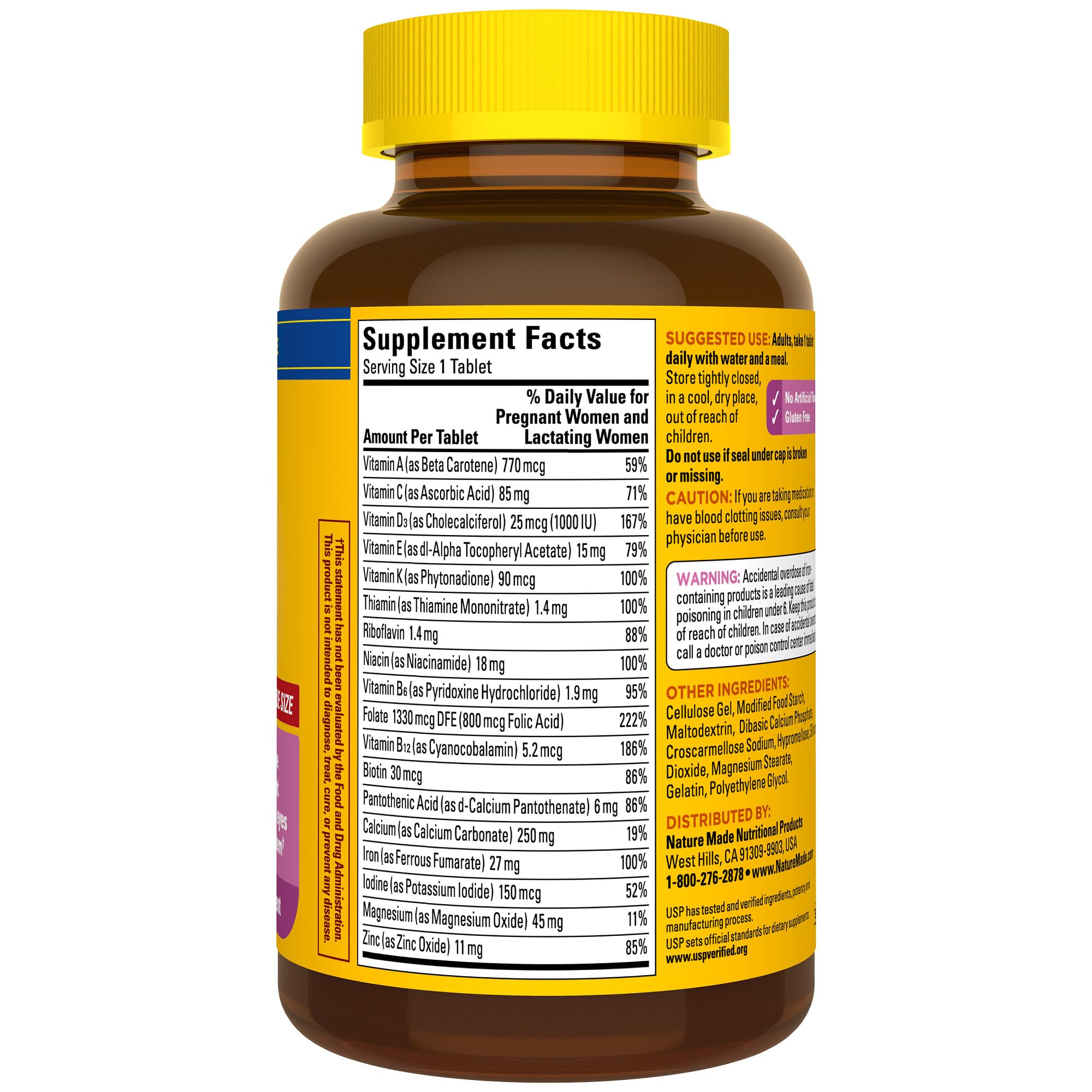 Prenatal vitamins on shelf featuring Nature Made brand.