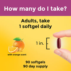 Nature Made Prenatal orange-scented softgel for easy daily intake.