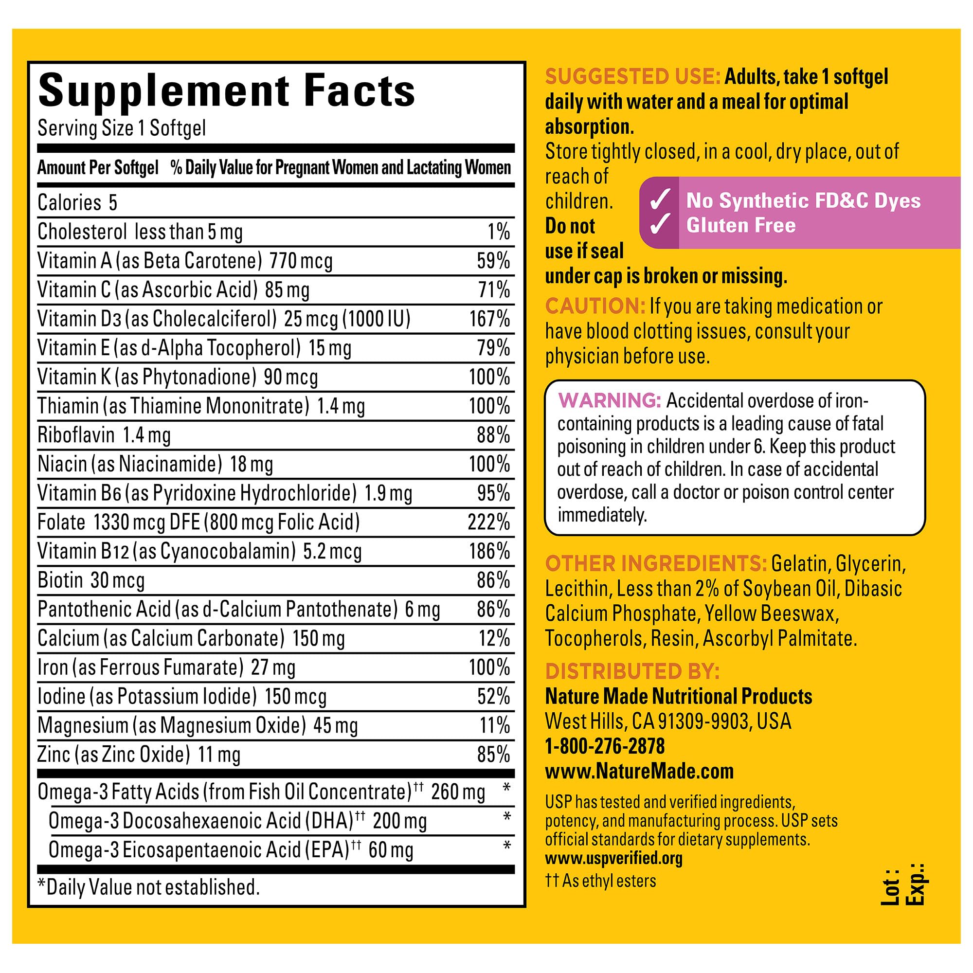 Nature Made Prenatal USP Verified badge on bottle.