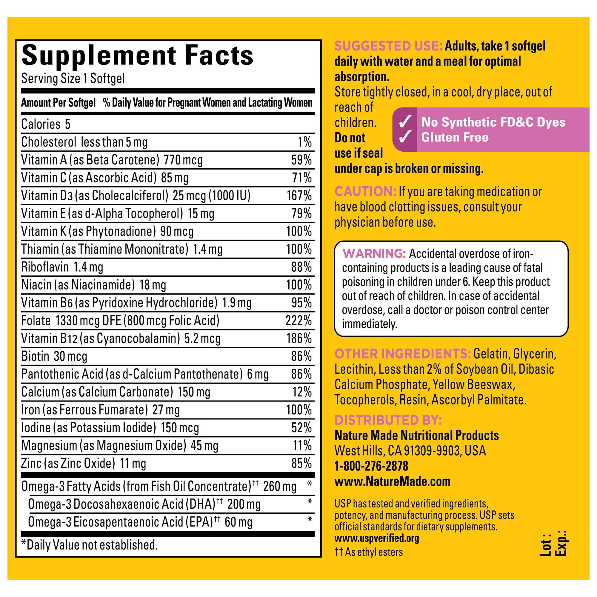Nature Made USP Verified seal on Prenatal bottle.