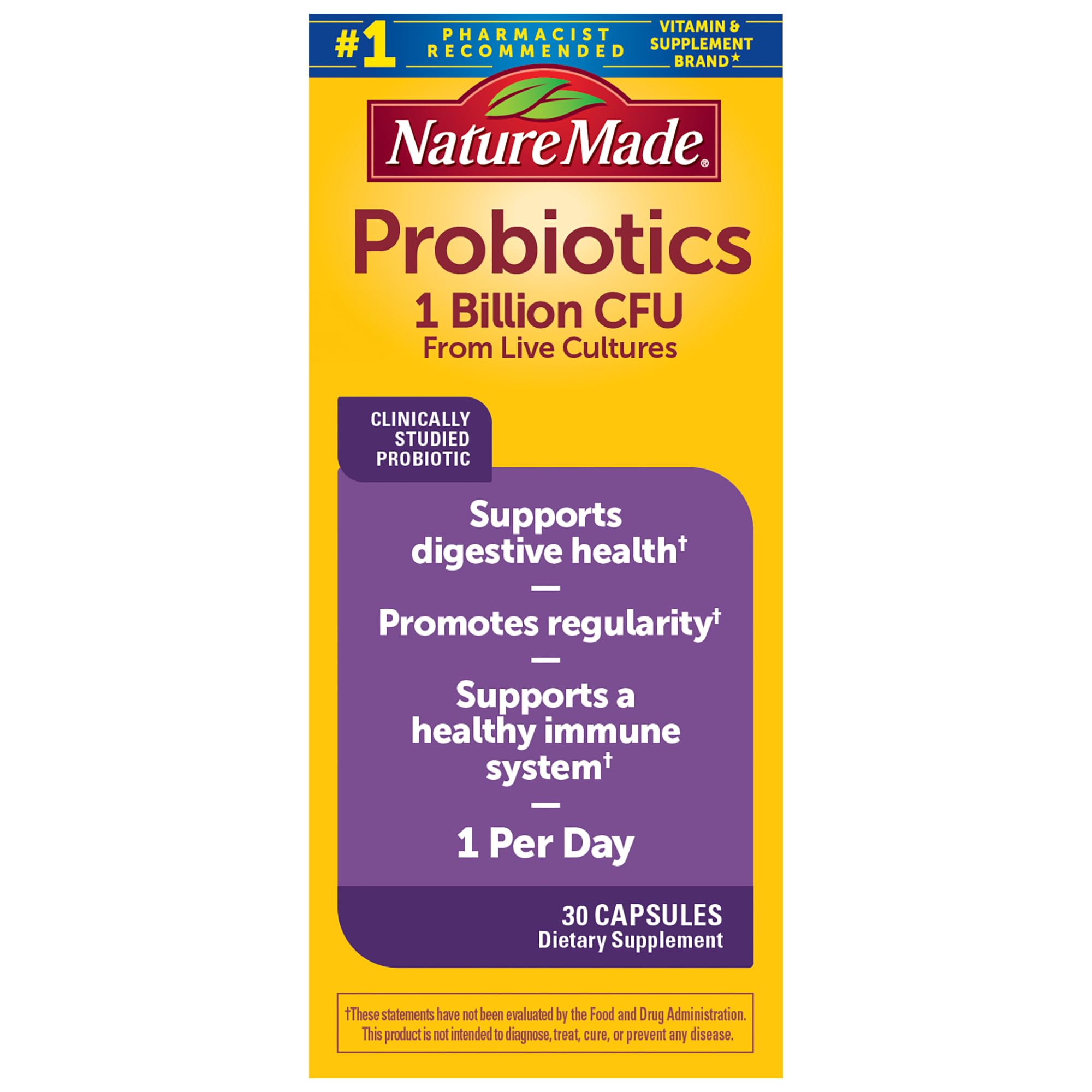 Nature Made Probiotic 30-day supply shown in a single bottle.