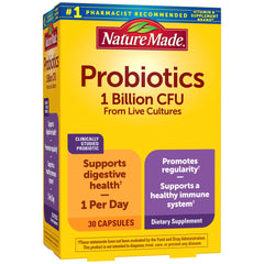 Nature Made Probiotic bottle front showing 1 Billion CFU for digestion support.