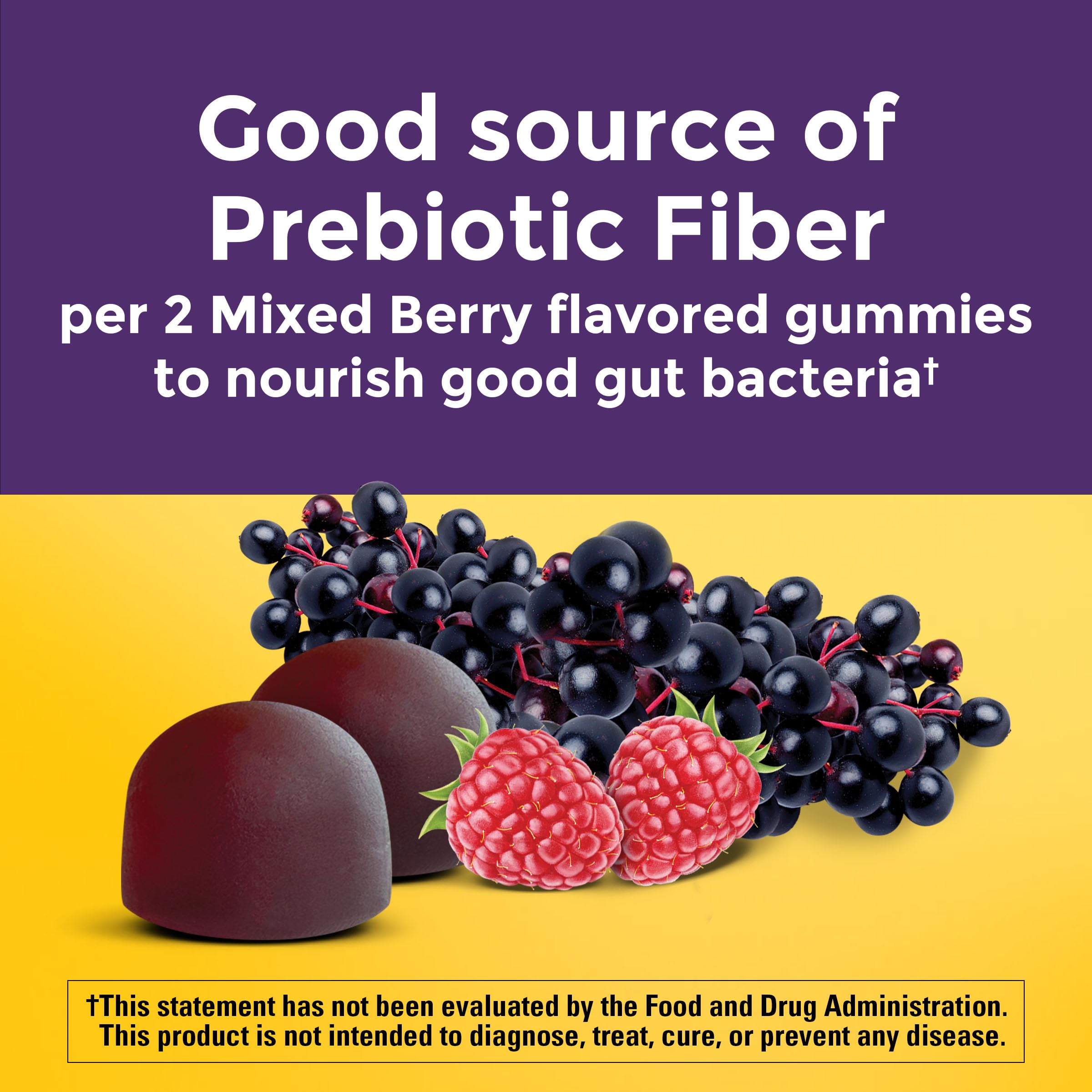 Nature Made Probiotic + Prebiotic Fiber Gummies gummies close-up mixed berry flavor.