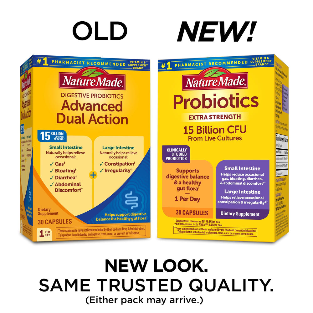 Close-up of Nature Made Probiotics capsules for convenient daily gut support.