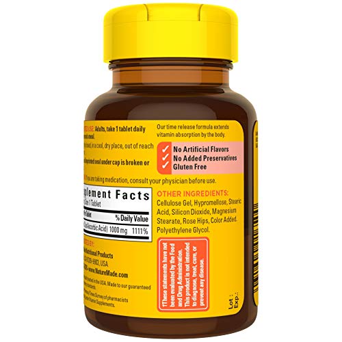 Nature Made Rose Hips Vitamin C 1000 mg; bottle side view