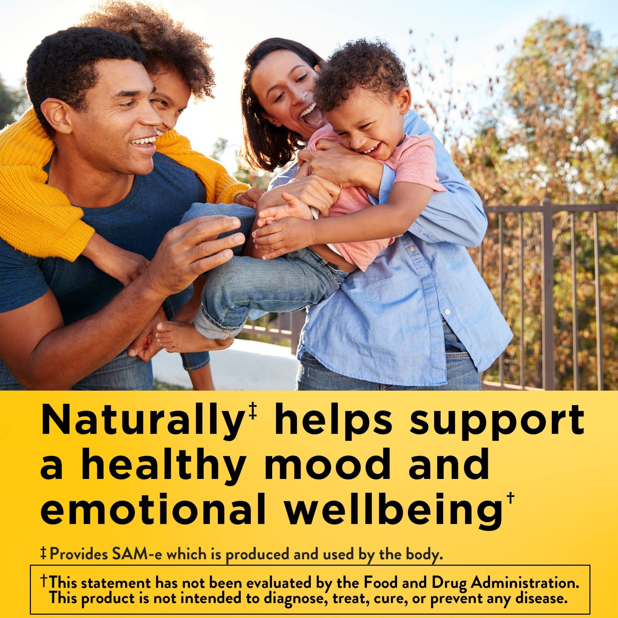 Nature Made SAM-e 200 mg packaging emphasizes gluten-free and preservative-free formulation.