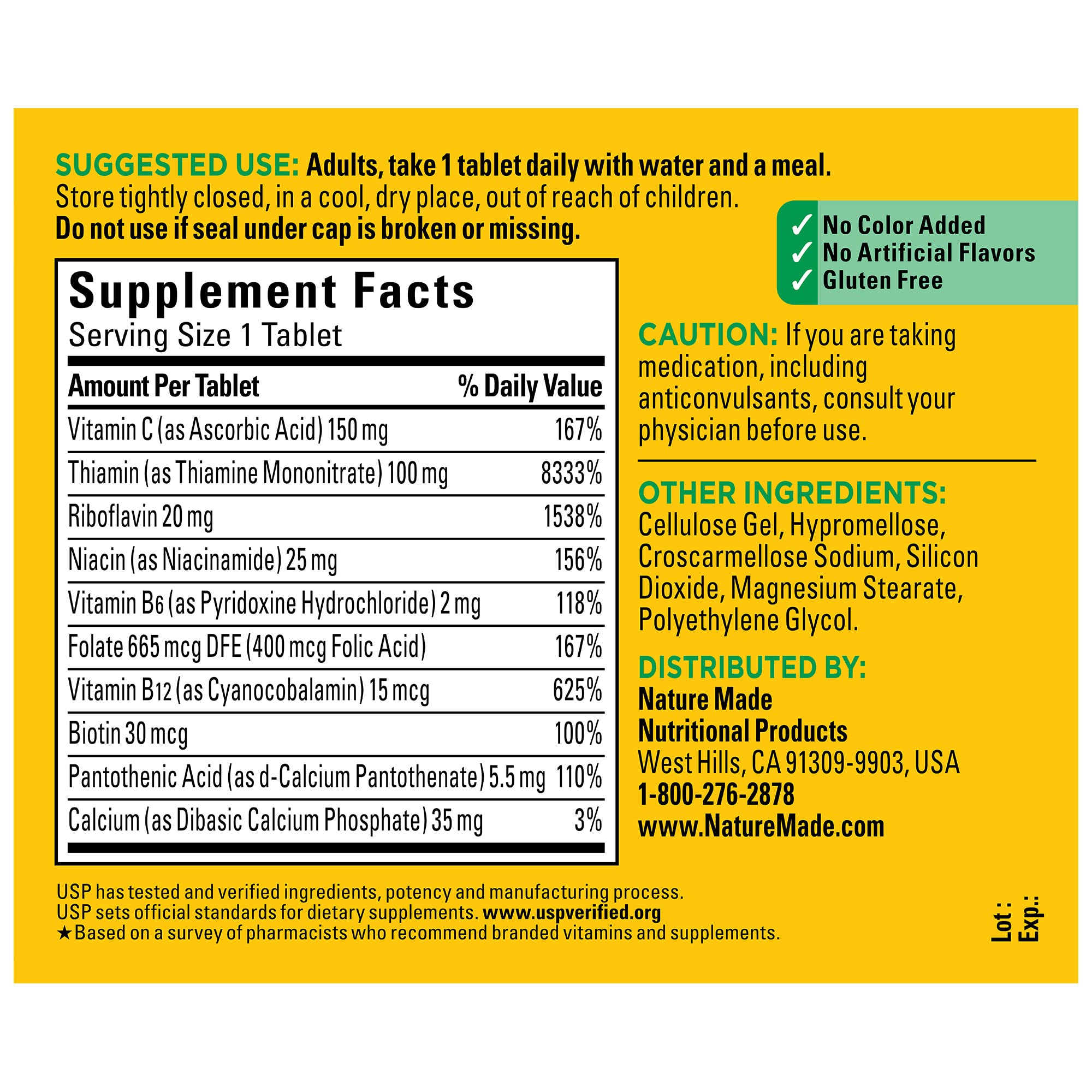 Nature Made Super B Complex ingredient list with vitamins