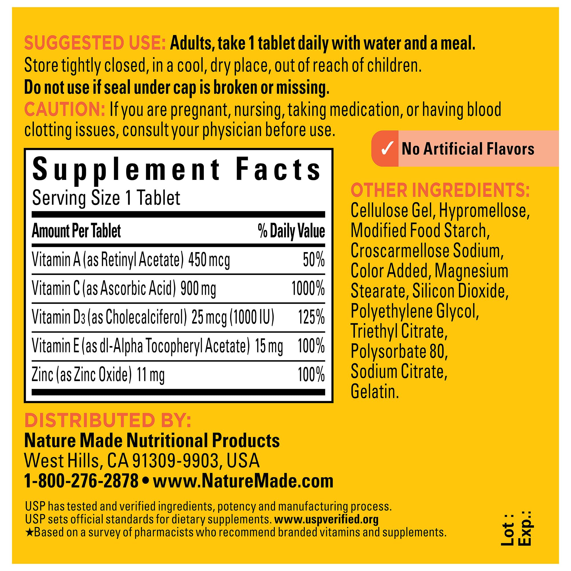 Nature Made Super C USP verified seal indicates quality standards.