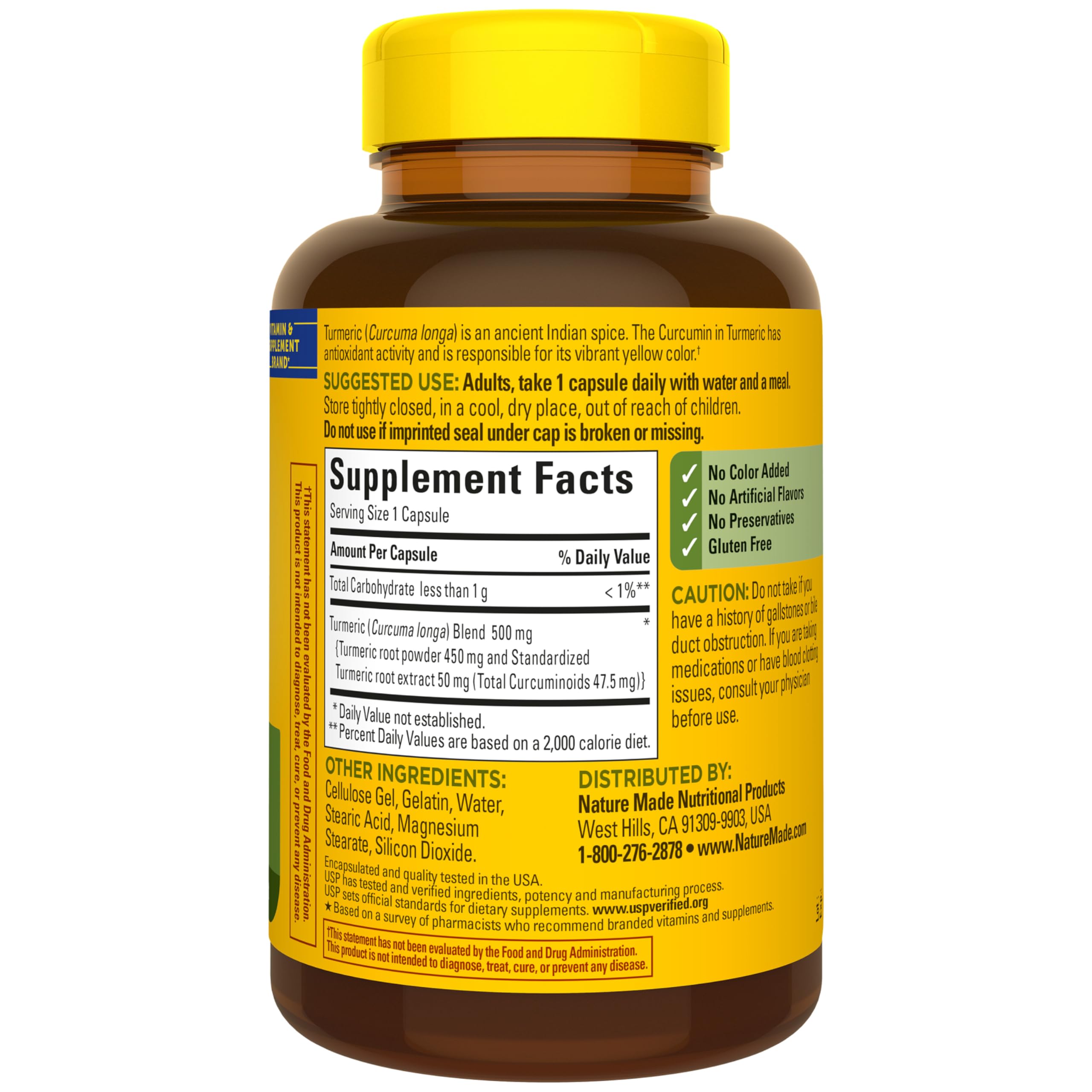 Nature Made Turmeric Curcumin 500 mg, instrucciones claras de uso.