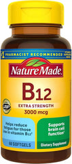 Nature Made Vitamin B-12 Softgels bottle front; 3000 mcg, energy support
