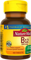 Nature Made Vitamin B-12 500 mcg bottle back showing gluten-free and additives