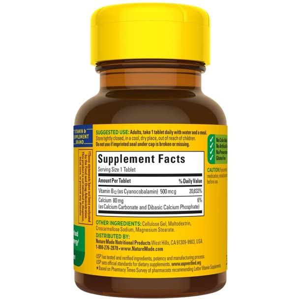 Nature Made Vitamin B-12 tablets close-up highlighting small, easy-to-swallow pills
