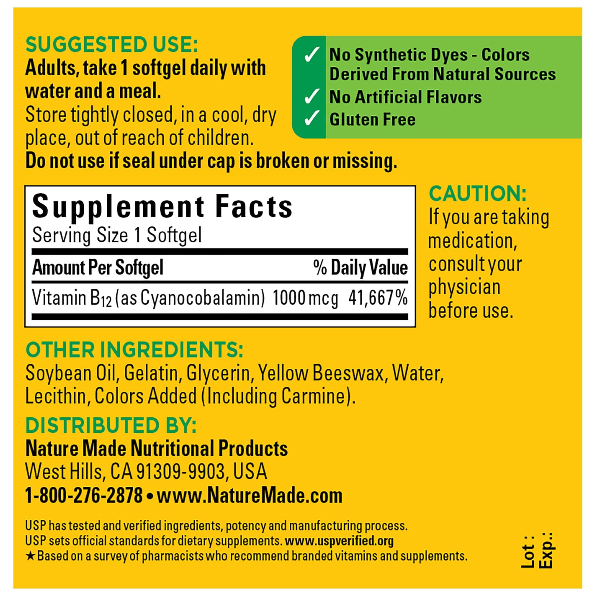 Nature Made Vitamin B12 90-softgels bottle, ideal for a three-month routine.