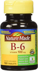 Nature Made Vitamin B-6 100 mg tablets on the bottle front for daily energy support