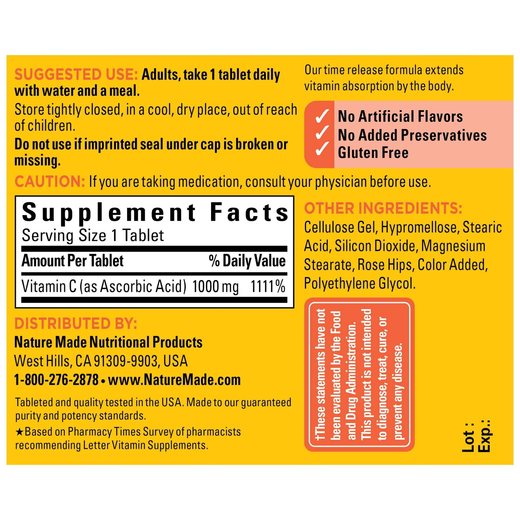 Nature Made Vitamin C 1000 mg time-release tablets; supports immune health