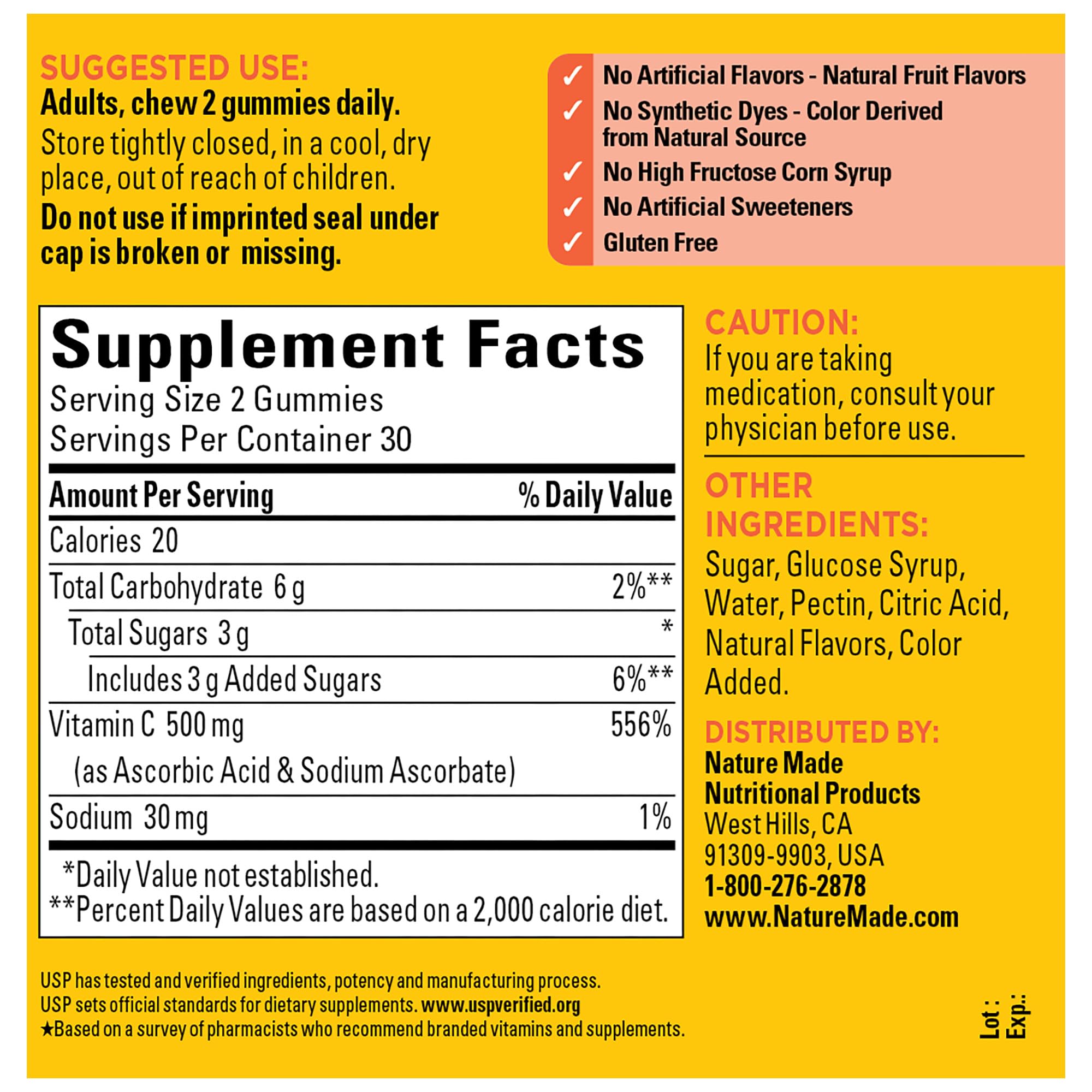 Nature Made Vitamin C 500 mg gummies on table suggesting daily routine.