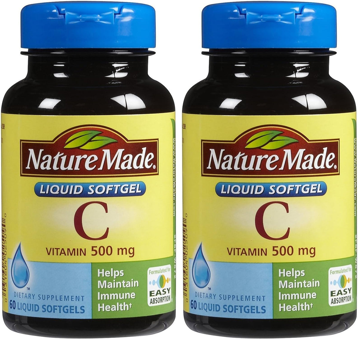 Nature Made Vitamin C 500 mg softgels bottle front in a two-pack, highlighting a simple daily routine