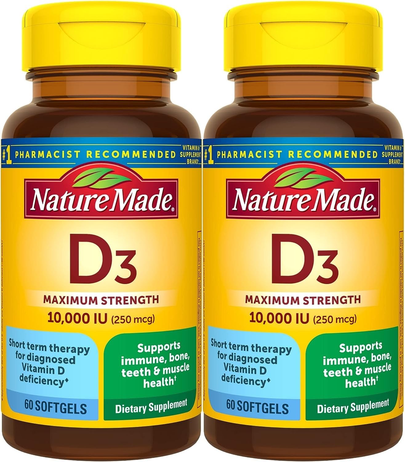 Nature Made Vitamin D3 10000 IU bottle front view for bone and immune support