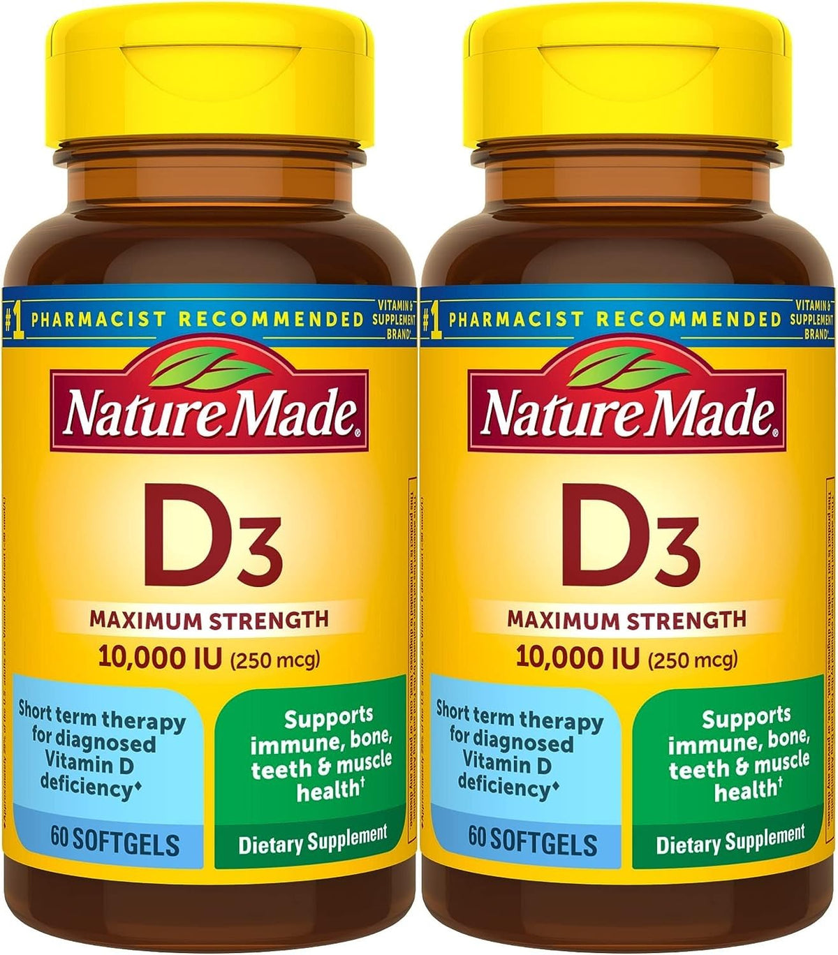 Nature Made Vitamin D3 10000 IU bottle front view for bone and immune support